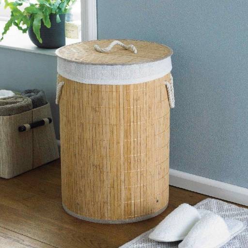 Canasto cesto para ropa sucia de bambu Organización Cestos y cajas